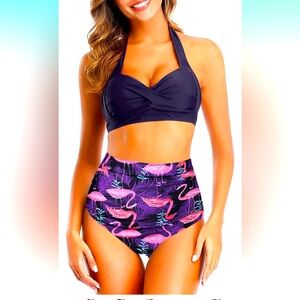 NEW Womens High Waisted Bikini Push Up Vintage Swimsuits Halter Top Tummycontrol